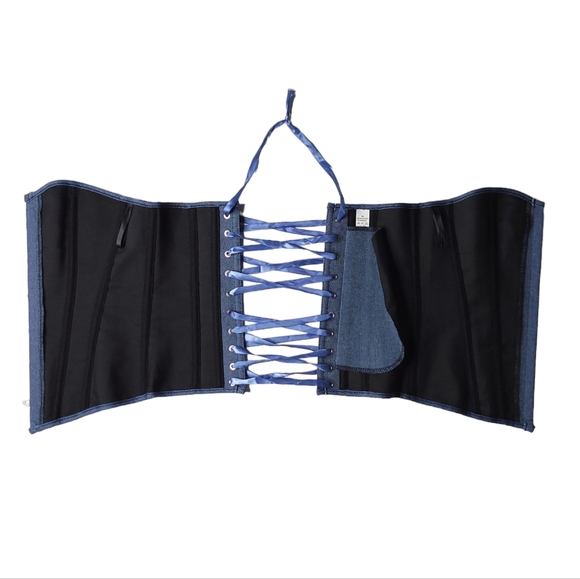 *** SOLD *** Corset in Dark Blue w Boning and Satin Lace-up Back XS - M - Picture 6 of 13